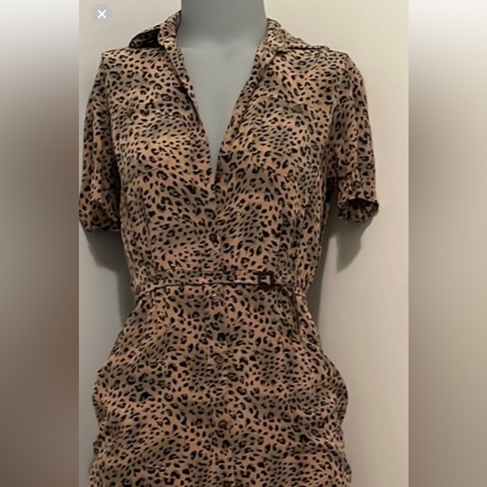 ROBBIE BEE Leopard Print Short Sleeve Dress 100% silk